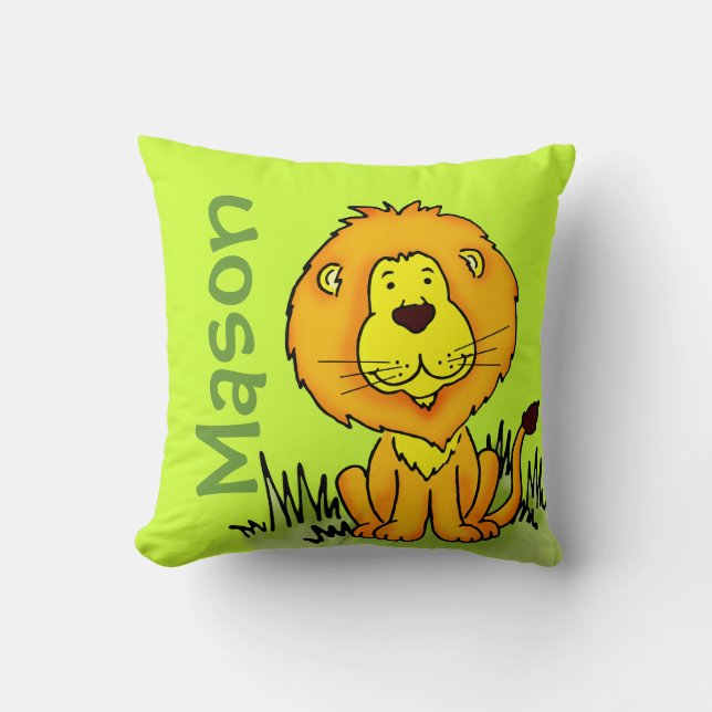 Coussin Nom du lion et naissance nouveau-né cadeau vert co (Recto)