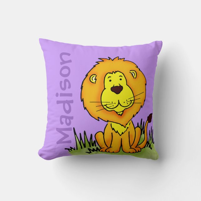 Coussin Nom du lion et naissance nouveau-né gardien violet (Recto)