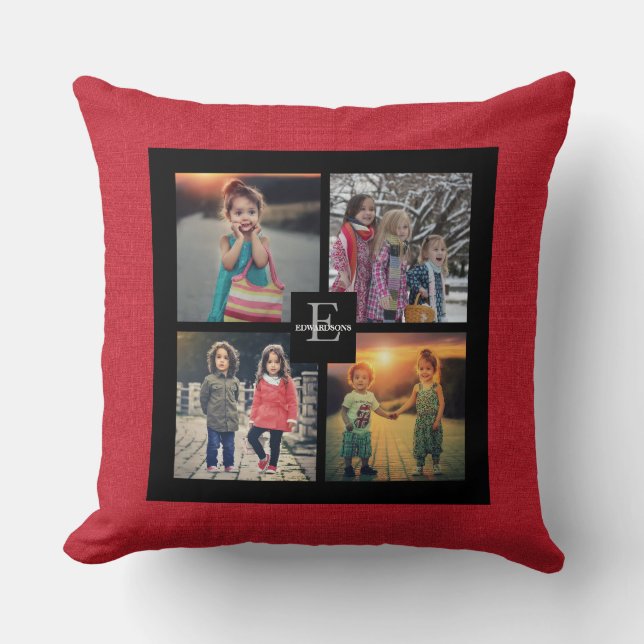 Coussin Nom du monogramme du cambriolage rouge de la famil (Recto)