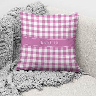 Coussin Nom du Motif Rustique rose et blanc En vichy
