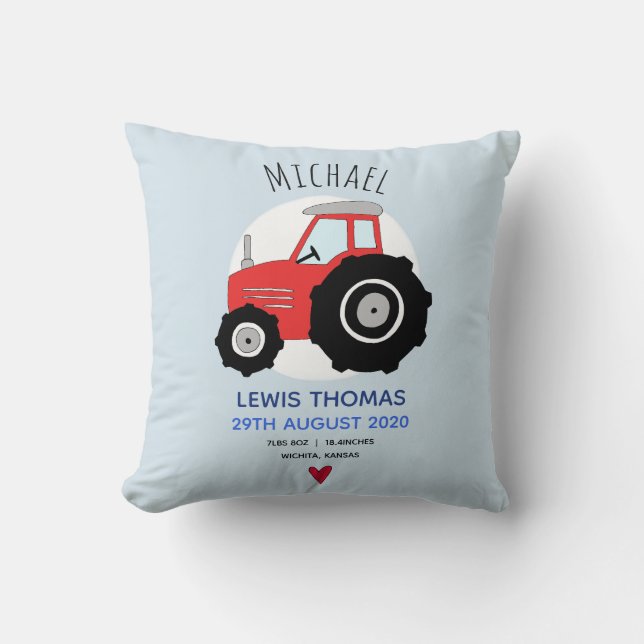 Coussin Nom du tracteur de la ferme rouge Cute Nom du bébé (Recto)