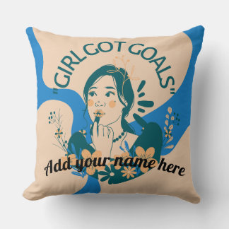 Coussin Nom éditable - Fille a des objectifs Design aquare