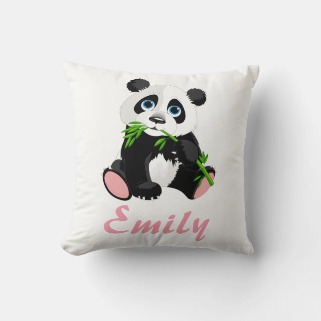 Coussin Nom en bambou vert noir et blanc d'ours panda (Recto)