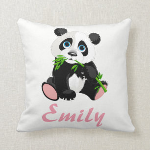 Coussin Nom en bambou vert noir et blanc d'ours panda