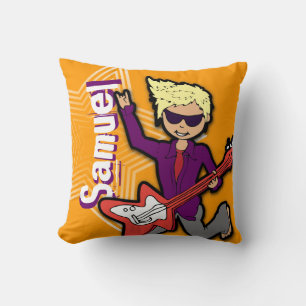 Coussin Nom enfant rockstar guitare orange & violet coussi