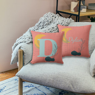 Coussin Nom et monogramme personnalisés du style Boho