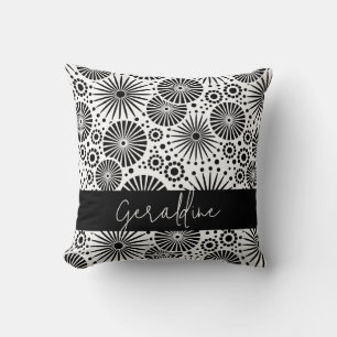 Coussin Nom étoile géométrique noir blanc moderne