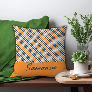 Coussin Nom gris orange géométrique en diagonale vintage