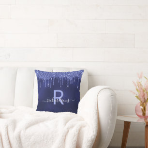 Coussin Nom monogramme de la parties scintillant bleue mar