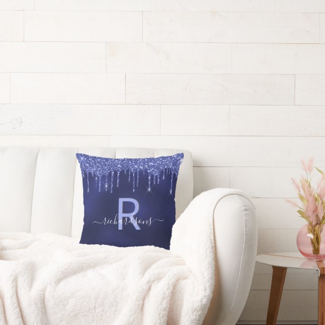 Coussin Nom monogramme de la parties scintillant bleue mar (Canapé)