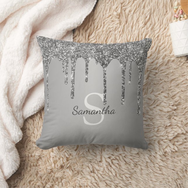 Coussin Nom Monogramme Paillettes Argentées (Couverture)