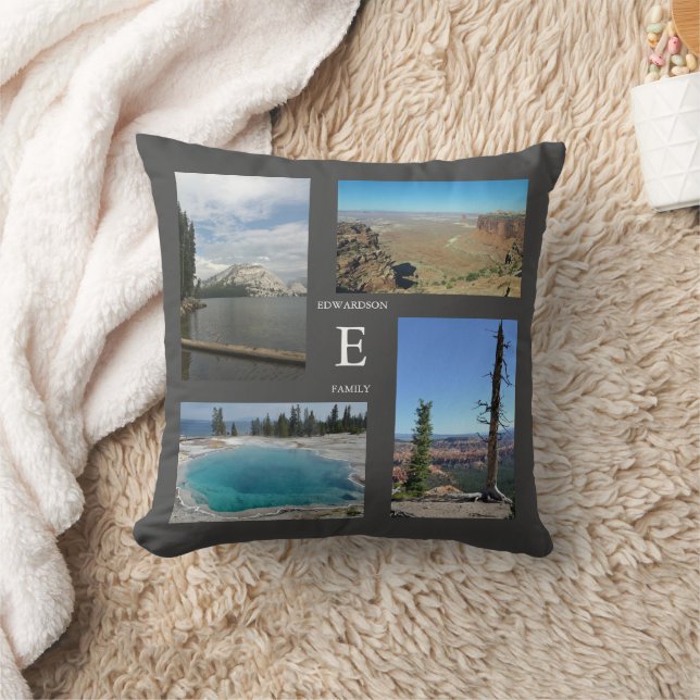 Coussin Nom monogramme personnalisé famille de collage pho (Couverture)