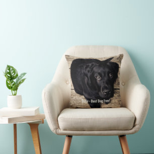 Coussin Nom noir personnalisé de photo de chien de