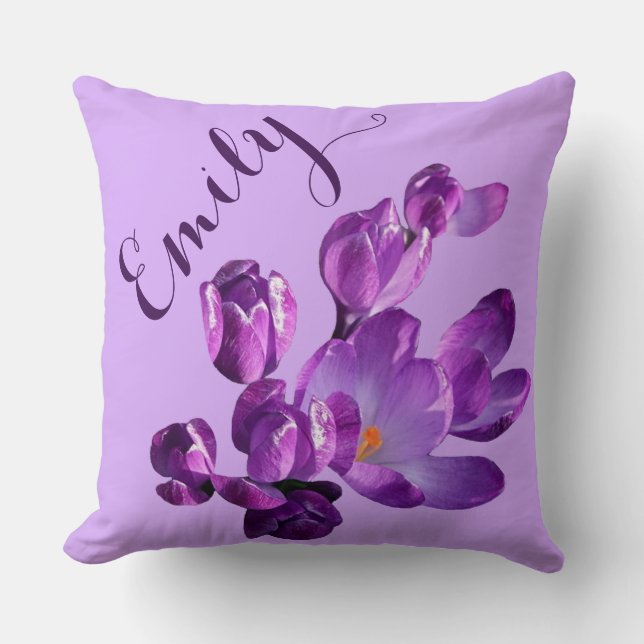 Coussin Nom personnalisable Emily mignon crocus violet flo (Recto)