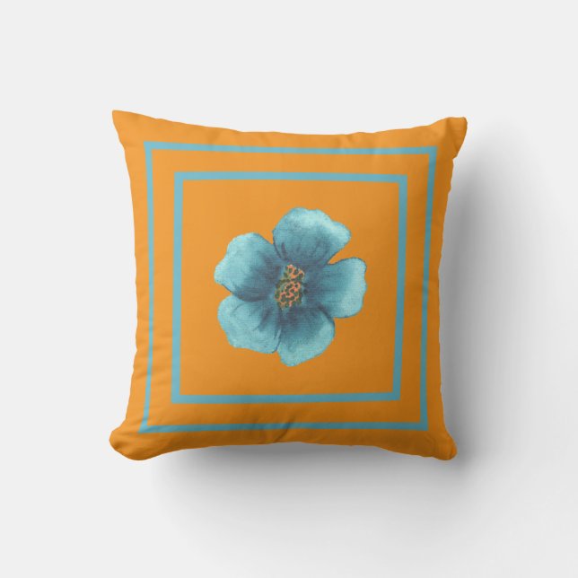 Coussin Nom personnalisé à l'arrière, Automne Fleur bleu F (Recto)