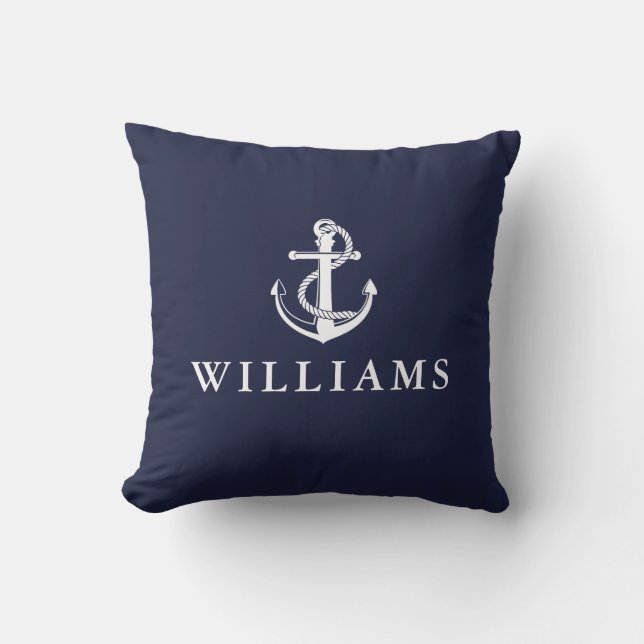 Coussin Nom personnalisé Ancre marine Bleu marine (Recto)