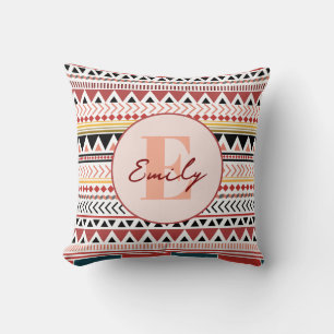 Coussin Nom personnalisé Aztec Elegance Rouge chaud Motif
