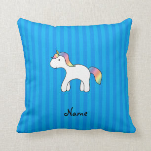 Coussin Nom personnalisé bébé licorne bleu bandes