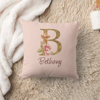Coussin Nom personnalisé Blush Rose dorée Lettre B