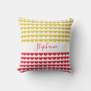 Coussin Nom personnalisé Cadeau Faveur Cœurs Pailletés Rou