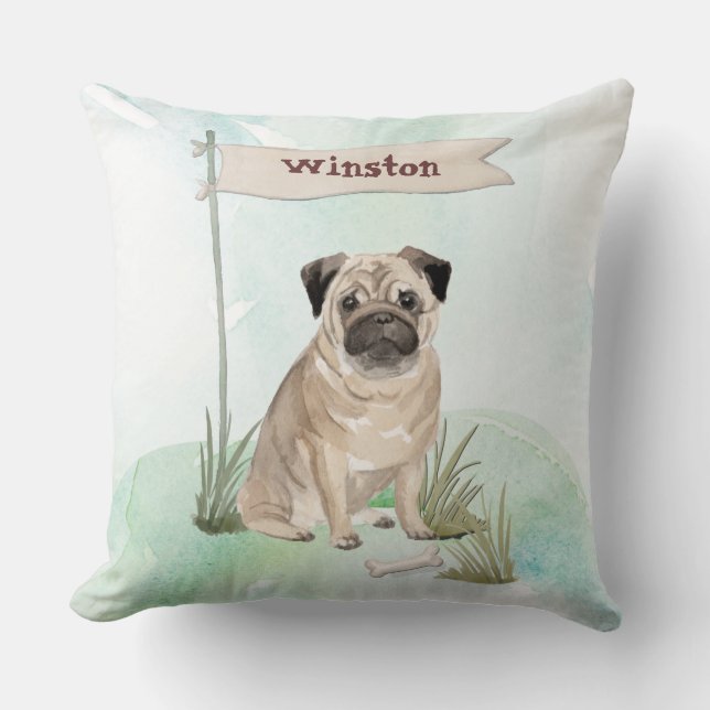 Coussin Nom personnalisé Carlin animal de compagnie chien (Recto)