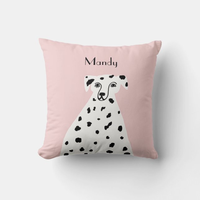 Coussin Nom personnalisé Chien dalmate Art Abstrait Rose (Recto)