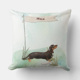 Coussin Nom personnalisé Chien de compagnie noir et tan Da