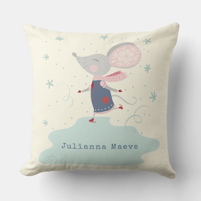 Coussin Nom personnalisé Cute Mouse Patinage sur glace hiv (Recto)