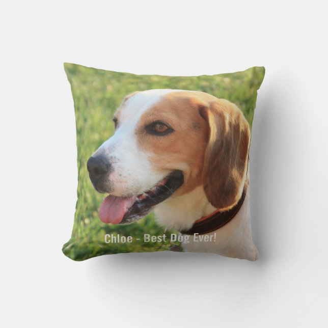 Coussin Nom personnalisé de photo de chien de beagle et de (Recto)