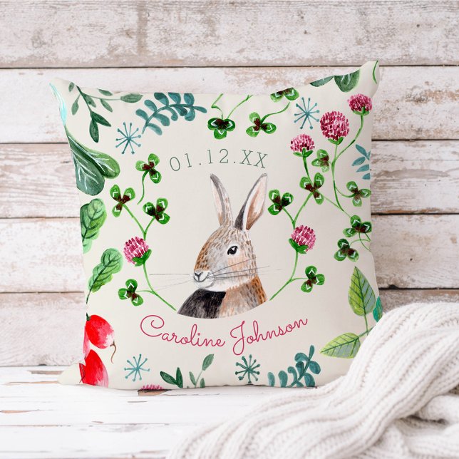 Coussin Nom personnalisé du lapin mignon (Créateur téléchargé)