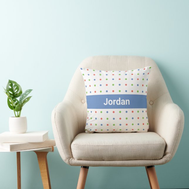 Coussin Nom personnalisé du Motif de points Polka sur band (Chaise)