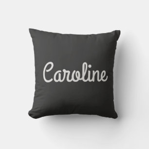 Coussin Nom personnalisé écriture noire et blanche Moderne