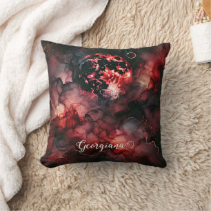 Coussin Nom personnalisé Eerie Lune de sang Halloween Encr