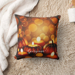 Coussin Nom personnalisé Effet Bokeh automatique Citrouill