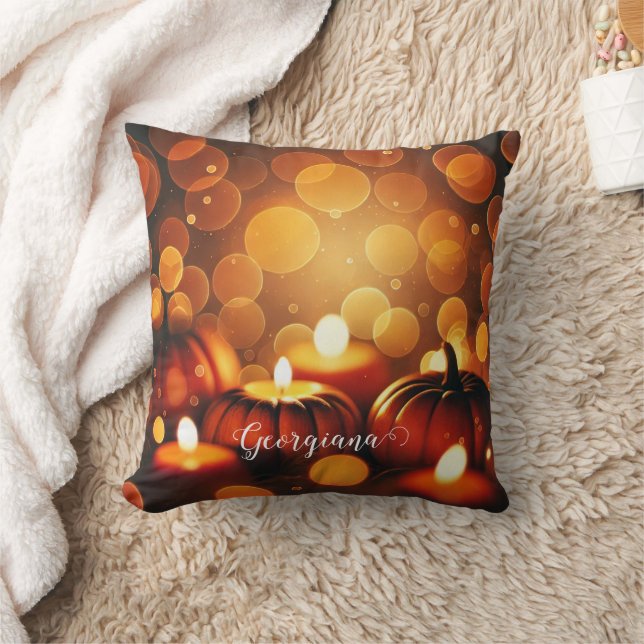 Coussin Nom personnalisé Effet Bokeh automatique Citrouill (Couverture)