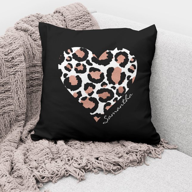 Coussin Nom personnalisé Élégant léopard noir (Créateur téléchargé)