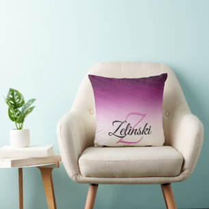 Coussin Nom Personnalisé Élégant Monogram Purple Ombre Str