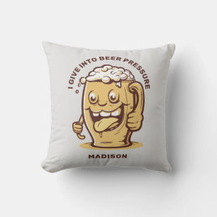 Coussin Nom personnalisé et bière texte amusant