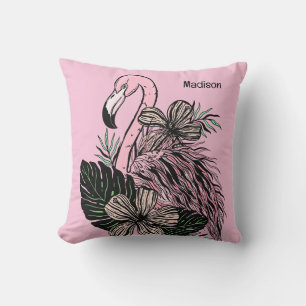 Coussin Nom personnalisé et couleur Flamant rose rose