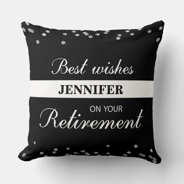 Coussin Nom personnalisé, Félicitations à la retraite Noir (Recto)