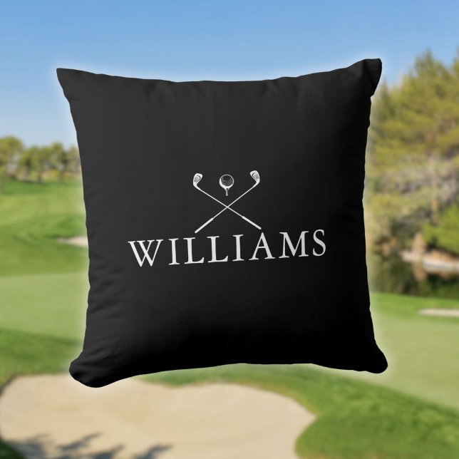 Coussin Nom Personnalisé Golf Clubs Noir Et Blanc (Personalized Name Golf Clubs Black And White Throw Pillow)