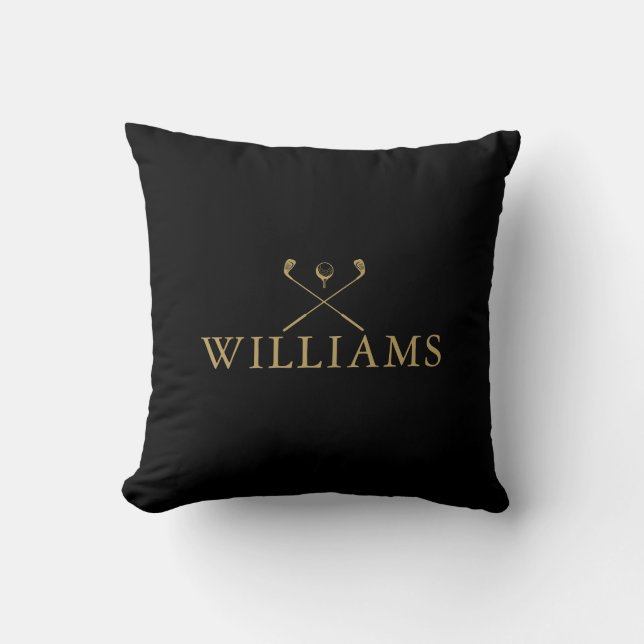 Coussin Nom Personnalisé Golf Clubs Noir Et Or (Recto)