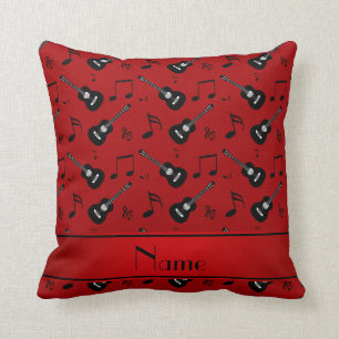 Coussin Nom personnalisé guitare rouge noir notes musicale