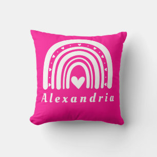 Coussin Nom personnalisé Hot Pink Rainbow