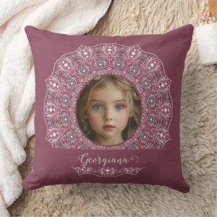 Coussin Nom Personnalisé Joli rose Floral Mandala Cadre ph
