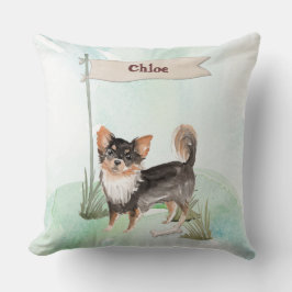Coussin Nom personnalisé Long Haired Chihuahua Chien anima