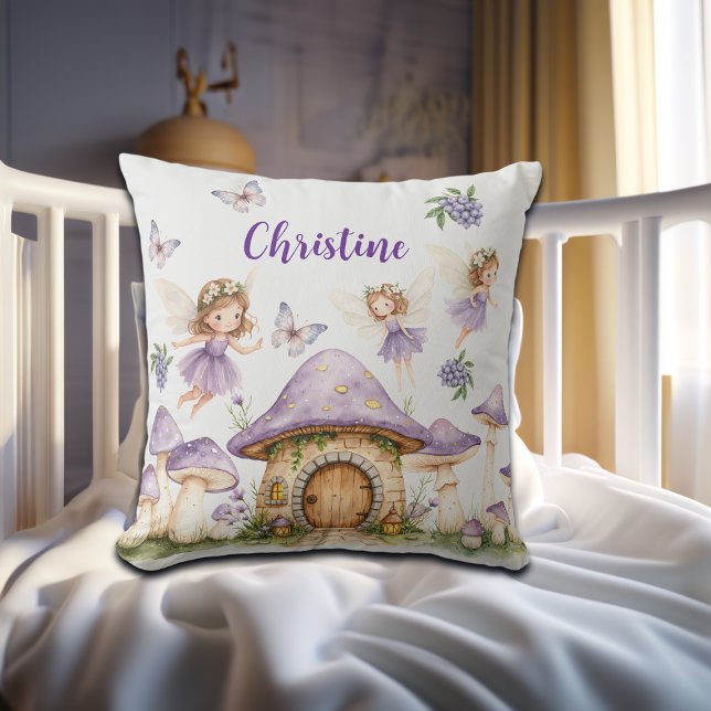 Coussin Nom personnalisé Magie Fées Purple Garden (Créateur téléchargé)