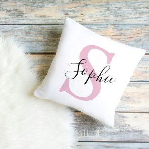 Coussin Nom personnalisé moderne Monogramme rose