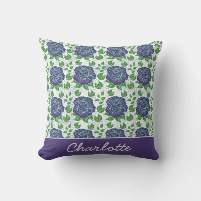 Coussin Nom personnalisé motif fleuri et transparent (Recto)
