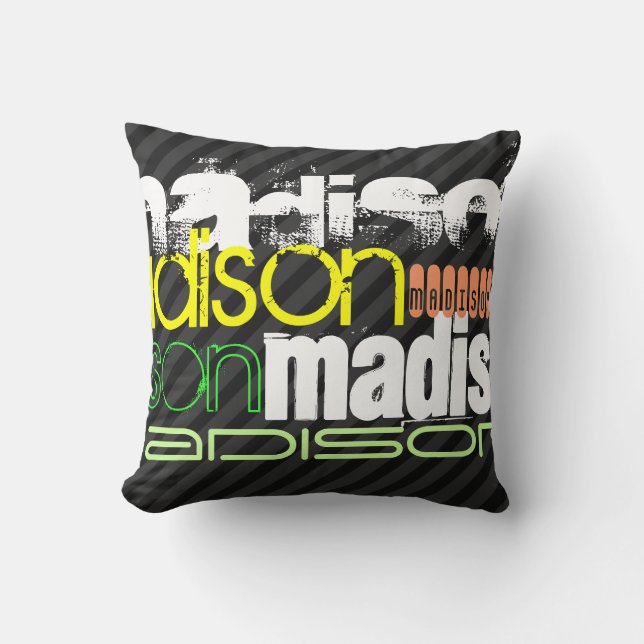 Coussin Nom personnalisé Motif sur bandes noires et grises (Recto)